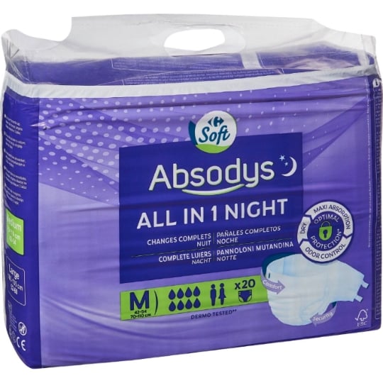 Couches fuites urinaires Nuit Taille M Absodys All In CARREFOUR SOFT