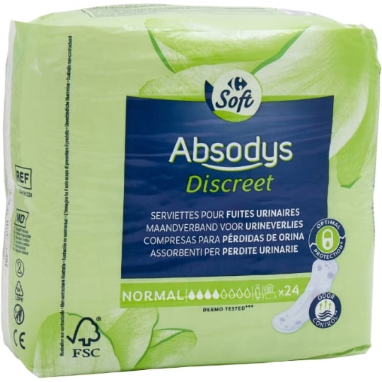 Serviettes Fuite Urinaire Normal Absodys Discreet CARREFOUR SOFT