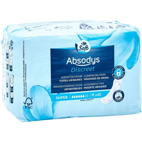 Serviettes Fuite Urinaire Super Absorbantes Discreet CARREFOUR SOFT