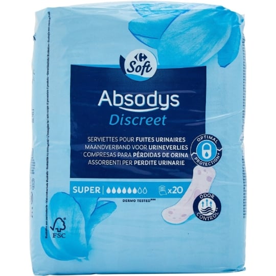 Serviettes Fuite Urinaire Super Absodys Discreet CARREFOUR SOFT