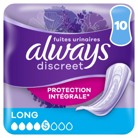Serviettes Fuite Urinaire Long Discreet Protection Intégrale ALWAYS