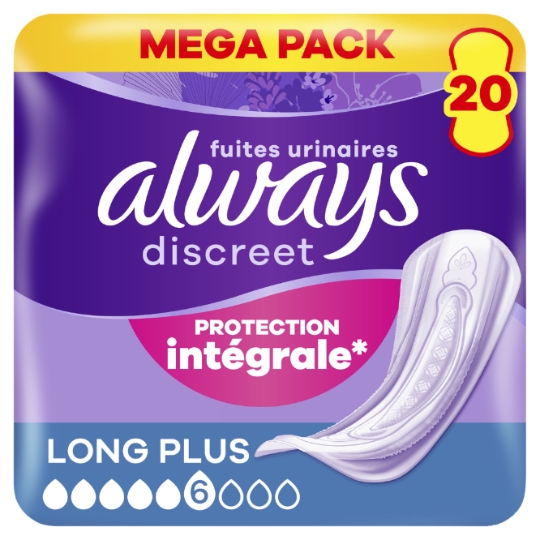 Serviettes pour Fuites Urinaires Protection Intégrale Long Plus Discreet ALWAYS
