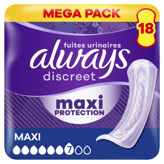 Serviettes pour Fuites Urinaires Maxi Protection Discreet ALWAYS