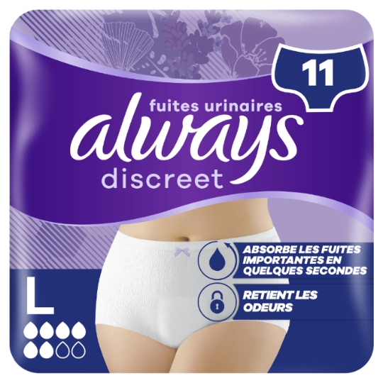Culottes fuites urinaires Taille L Plus Protection Intégrale Discreet ALWAYS