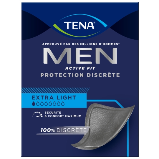 Serviettes hygiéniques fuites urinaires Homme Protection Discrète Extra Light Men Active Fit TENA