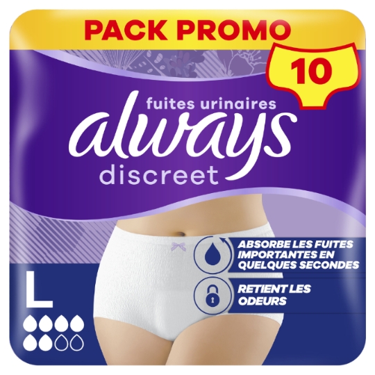 Culottes pour Fuites Urinaires Taille L Couleur Blanche ALWAYS DISCREET