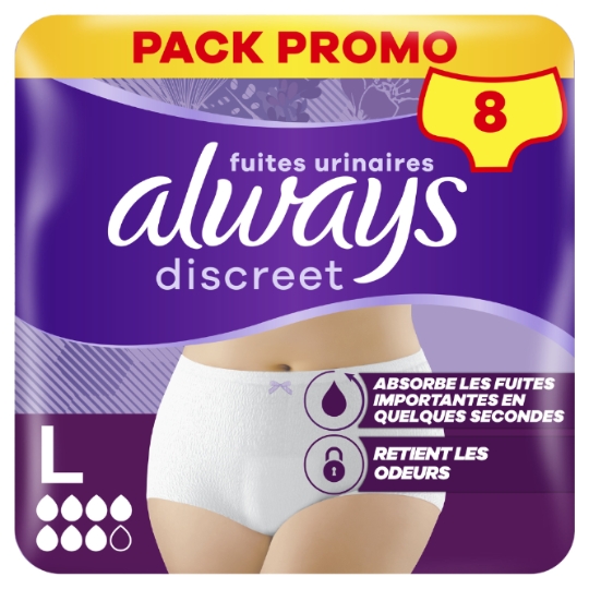 Culottes pour Fuites Urinaires Taille L Couleur Blanche ALWAYS DISCREET