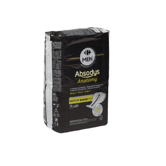 Serviettes hygiéniques pour fuites urinaires niveau 2 Medium, Absodys Anatomy CARREFOUR MEN