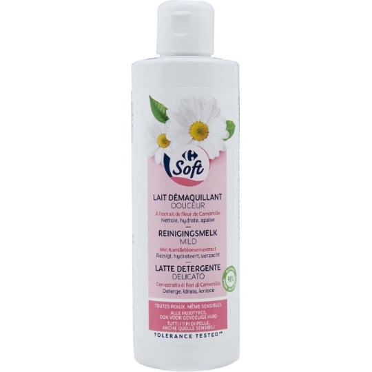 Lait Démaquillant Douceur Visage et Yeux à l'Extrait de Fleur de Camomille Peau Sèche et Sensible Carrefour Soft CARREFOUR SOFT