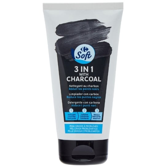 Gel Visage 3 en 1 Purifiant Désincrustant Anti-points noirs Charbon CARREFOUR SOFT