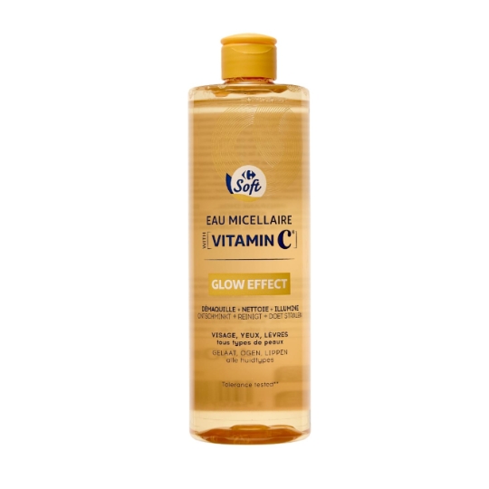 Eau Micellaire Visage Yeux Lèvres pour Tous Types de Peaux Glow Effect Vitamine C CARREFOUR SOFT