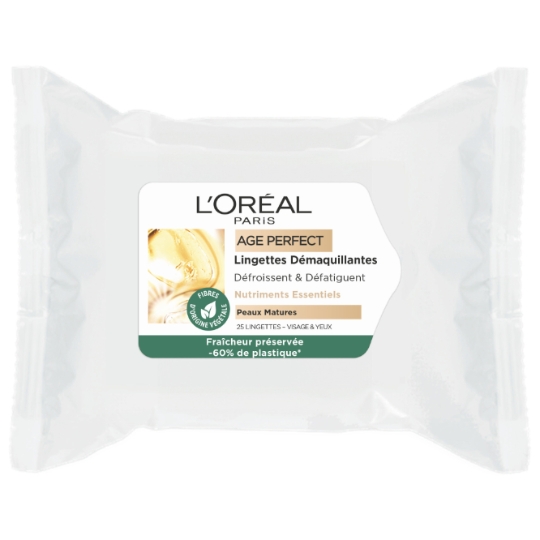 Lingettes Démaquillantes Visage Peau Mature Pro-Calcium Huile d'Amande Douce Age Perfect L'OREAL PARIS