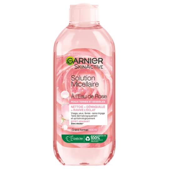 Eau micellaire Visage Yeux Lèvres Peaux Ternes Nettoie Démaquille Illumine et Adoucit Eau de Rose Skin Active GARNIER