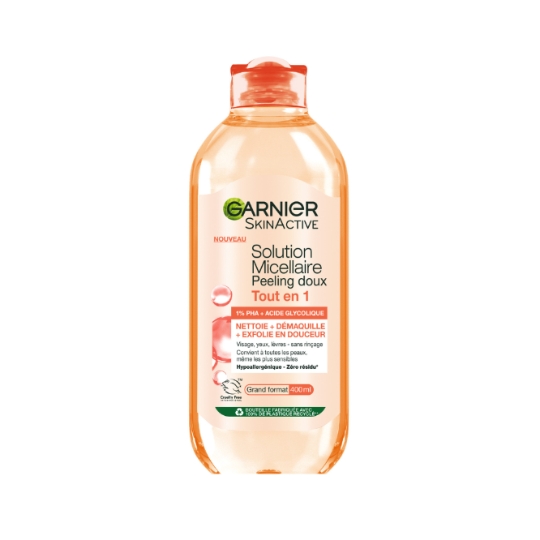 Eau micellaire Peeling Doux Visage Nettoie Démaquille Exfolie Doucement Acide Glycolique Skinactive GARNIER