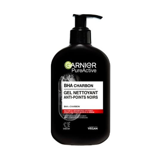 Gel Doux Visage Anti-points Noirs Au Charbon BHA GARNIER