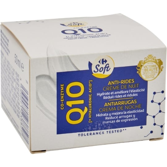 Crème Anti-rides Nuit Visage Tous Types de Peaux Douceur Coenzyme Q10 CARREFOUR SOFT