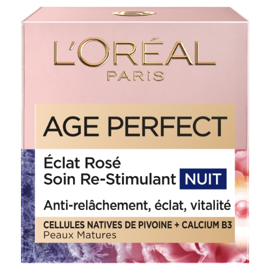 Crème Anti-âge Nuit Rose Re-Stimulant Peau Mature Calcium B5 Polyphenols de Pivoine Age Perfect Golden Age L'OREAL PARIS