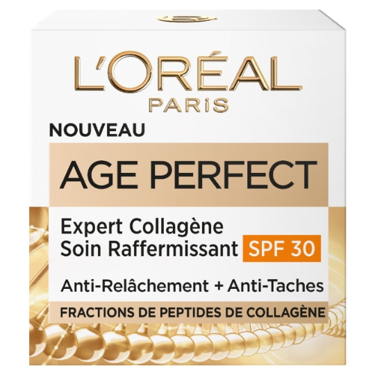 Crème Raffermissant Remaillant Jour Visage Peau Mature Anti-taches brunes Fractions d'Acides Aminés de Collagène et Melanin-Block Age Perfect Spf30 L'OREAL PARIS