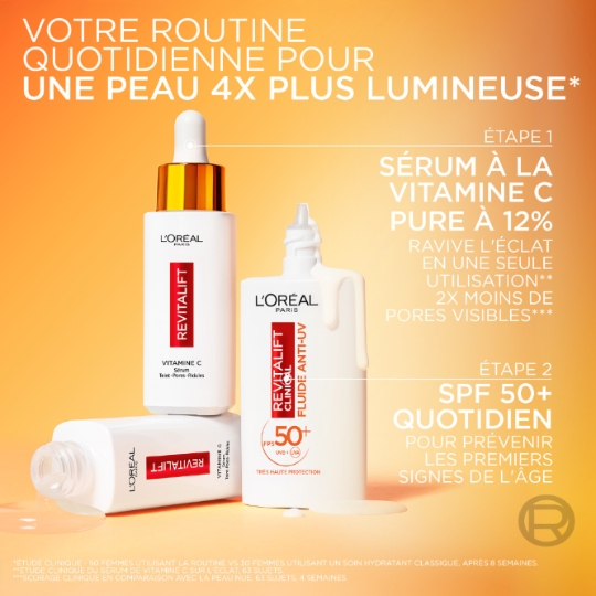 Fluide Anti-UV Visage Teint Uniforme Anti-taches Anti-rides Spf50+ Vitamine C Revitalift Clinical L'OREAL PARIS