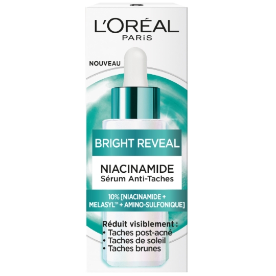 Sérum Anti-Taches Visage Tous Types de Peaux Niacinamide Bright Reveal Melasyl Acide Amino-Sulfonique L'OREAL PARIS