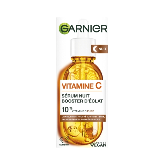 Sérum Nuit Visage Booster D'Éclat Vitamine C Acide Hyaluronique Skin Active GARNIER