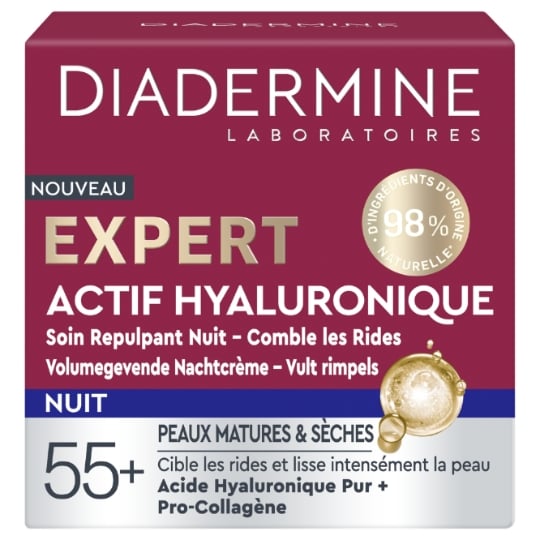 Crème Nuit Visage Anti-rides Expert Actif Hyaluronique et Collagène DIADERMINE