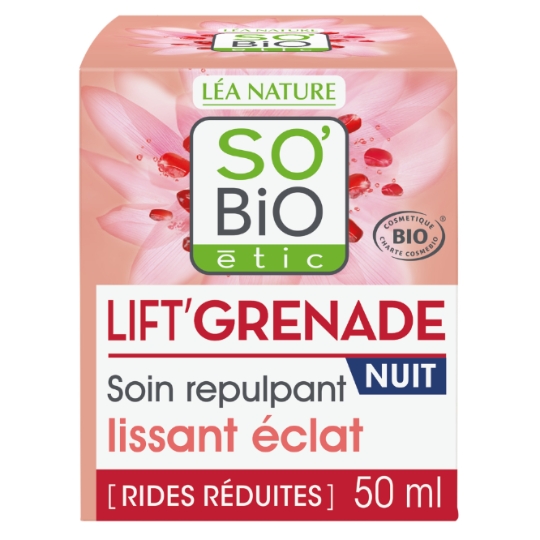 Crème Nuit Visage Soin Repulpant Lissant Eclat Anti-rides Lift Grenade Bio SO'BIO ETIC