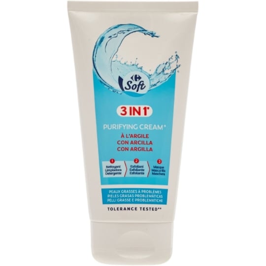 Crème Purifiant Visage 3 en 1 Nettoyant à l'Argile CARREFOUR SOFT