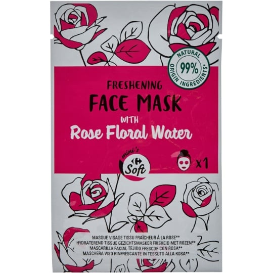 Masque Tissu Visage Rafraîchissant à l'Eau Florale de Rose CARREFOUR SOFT