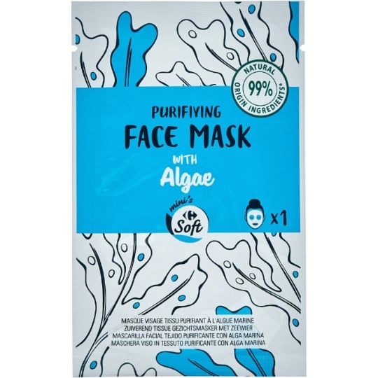 Masque Tissu Purifiant Aux Algues Marines Peau Normale à Mixte CARREFOUR SOFT