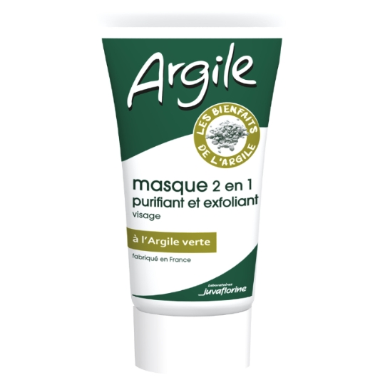 Masque Visage 2 en 1 Purifiant et Exfoliant à l'Argile Verte JUVAFLORINE