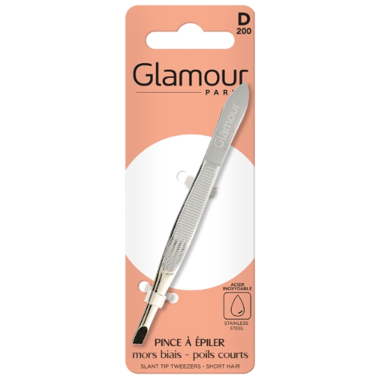 Pince à épiler Acier Inoxydable Mors Biais Poils Courts GLAMOUR PARIS