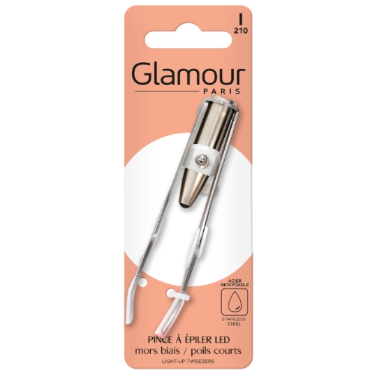 Pince à épiler Acier Inoxydable LED Mors Biais Poils Courts GLAMOUR PARIS