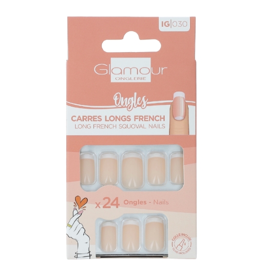 Faux Ongles Carrés Longs French Manucure GLAMOUR BEAUTE