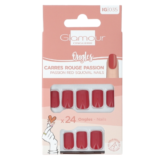 Faux Ongles Carrés Rouge Passion GLAMOUR BEAUTE