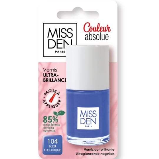 Vernis à Ongles Teinte Bleu Electrique Couleur Absolue MISS DEN