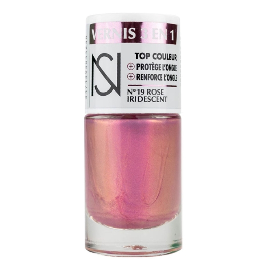 vernis 3 en 1 Top Couleur Protège l'Ongle Renforce l'Ongle Teinte Rose Iridescent N°19 NS