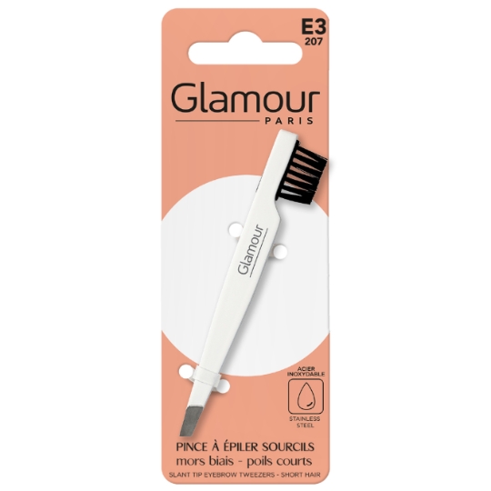 Pince à épiler À sourcils Acier Inoxydable Mors Biais Poils Courts avec Brosse Sourcils GLAMOUR PARIS