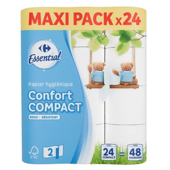Papier Toilette Doux Double Épaisseur Compact Essentiel CARREFOUR ESSENTIAL
