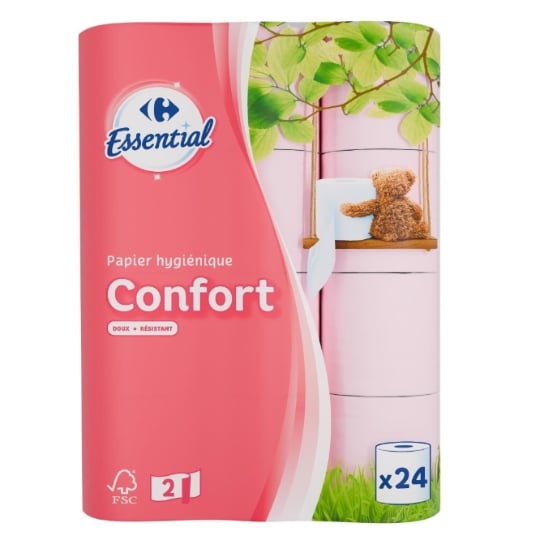 Papier Toilette Confort Doux Rose Essential CARREFOUR ESSENTIAL