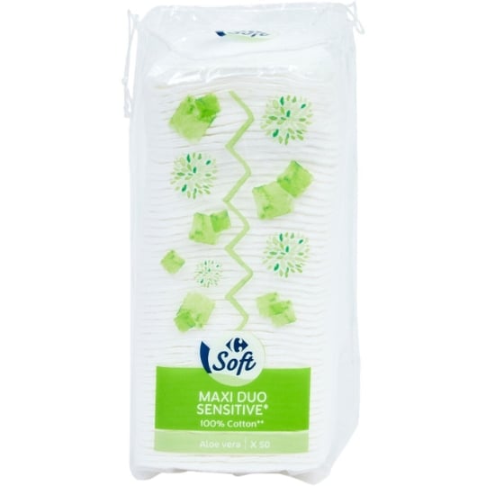 Cotons Maxi Carrés Doux Aloé Véra CARREFOUR SOFT