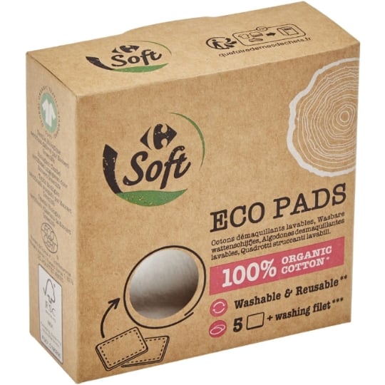 Lingettes Démaquillants Lavables Réutilisables CARREFOUR SOFT