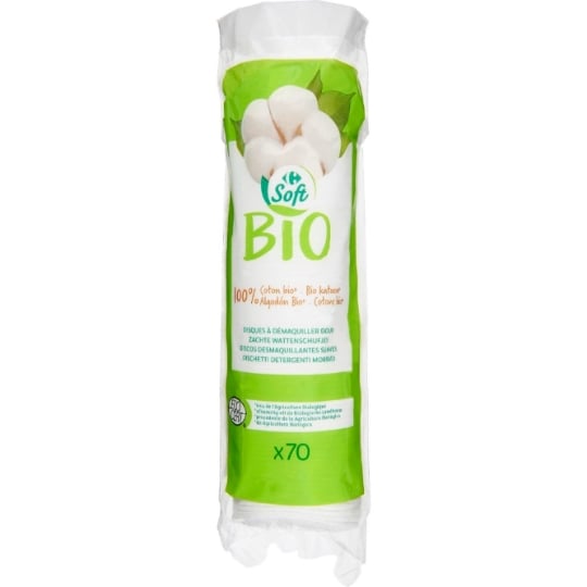 Cotons à Démaquiller Disques Doux Visage Bio CARREFOUR SOFT BIO