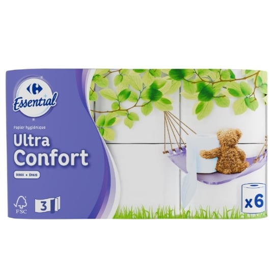 Papier Toilette Doux Et Épais Triple Épaisseur Décoré FSC Recyclable Essential CRF ESSENTIAL