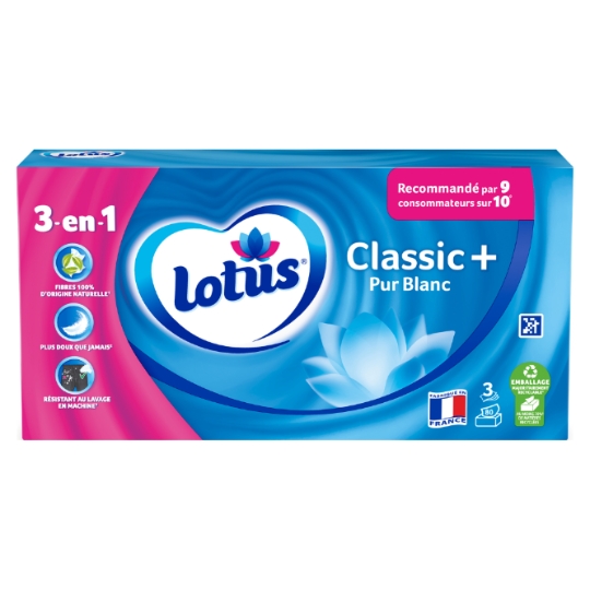 Mouchoirs Doux 3 Epaisseurs Pur Blanc Recyclable LOTUS