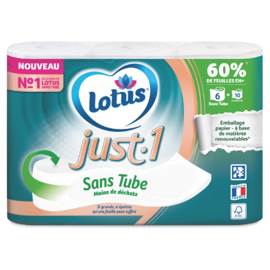 Papier toilette Just 1 Sans Tube 5 Épaisseurs LOTUS
