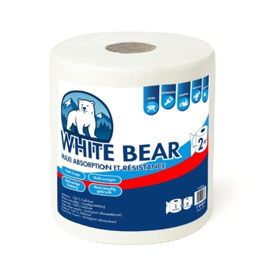 Lot 6 Rouleaux D'essuie-tout Biodégradable 2 Épaisseurs White Bear Et2p250