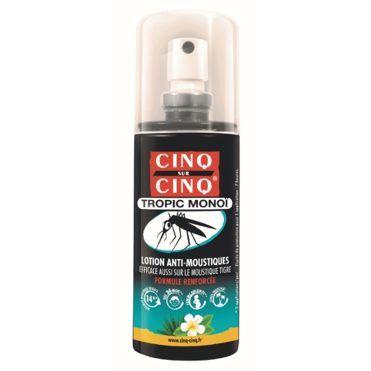Lotion Anti-Moustiques Cinq sur Cinq Tropic Monoï Formule Renforcée Dès 24mois 14h d'Efficacité BAUSCH&LOMB