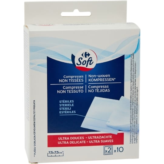 Compresses Stériles Non Tissées Hydrophiles Usage Unique CARREFOUR SOFT