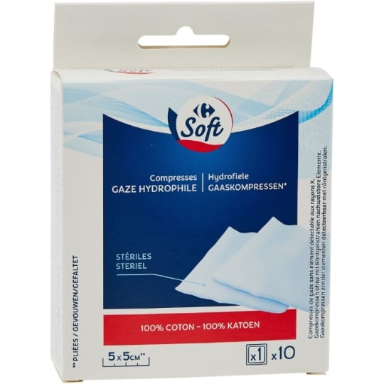 Compresses Stérile Gaze Hydrophile CARREFOUR SOFT